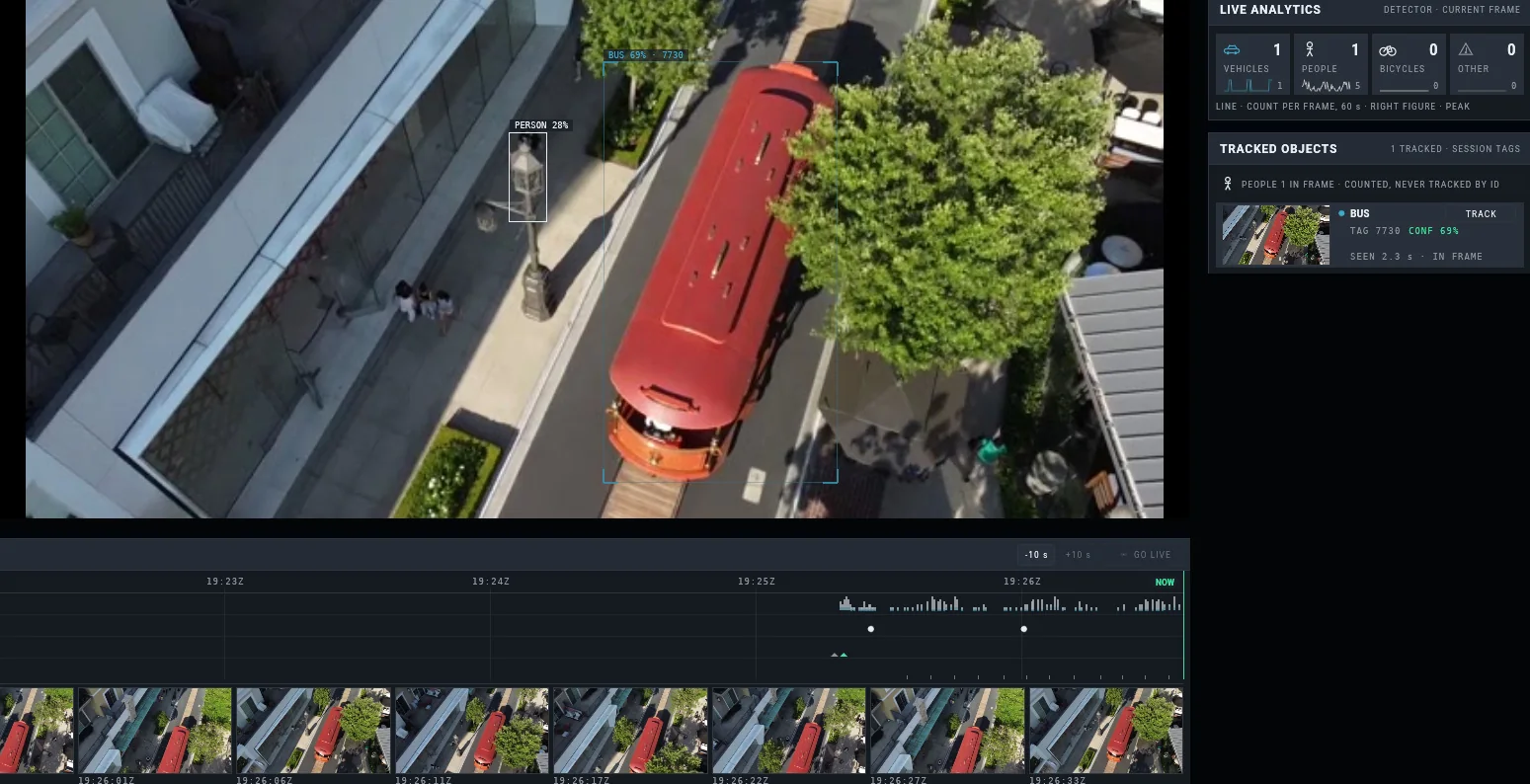 Video detection on the running station · September 2026. Stock footage replayed as a live feed for demonstration.